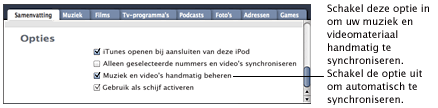 Muziek en videomateriaal naar een iPod of iPhone kopiëren iTunes syncoptions Muziek en videomateriaal naar een iPod of iPhone kopiëren