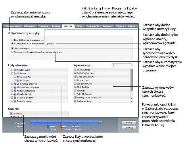 iTunes musictab Dodawanie muzyki i wideo do iPoda i iPhonea