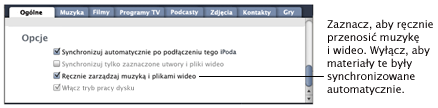 Dodawanie muzyki i wideo do iPoda i iPhonea iTunes syncoptions Dodawanie muzyki i wideo do iPoda i iPhonea