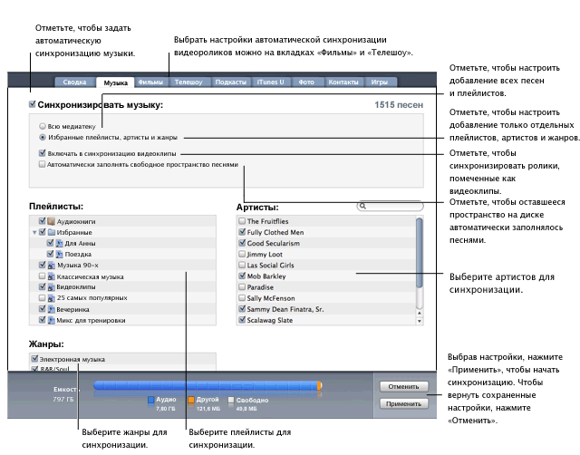iTunes musictab Добавление музыки и видео на iPod и iPhone
