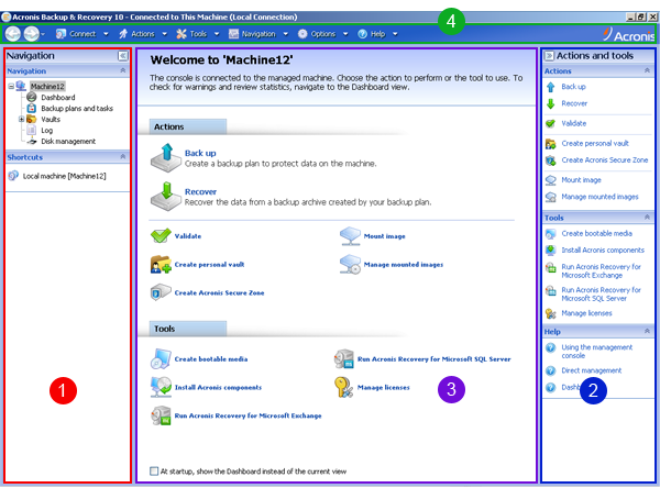 Acronis Backup & Recovery 1655 Using the management console