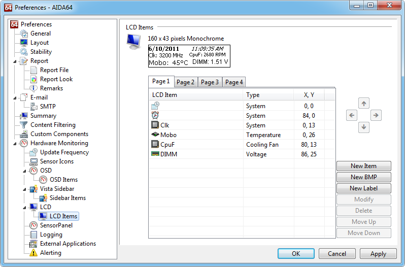 Aida64 preferences lcditems1 LCD Items