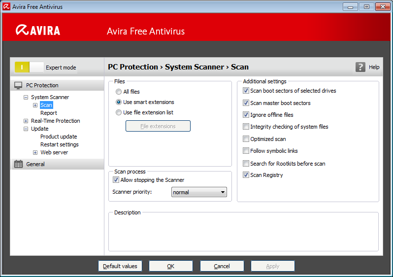 Avira config main Configuration