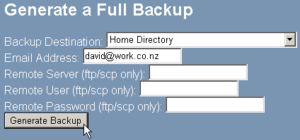 Cpanel generatingbackup Generating a backup