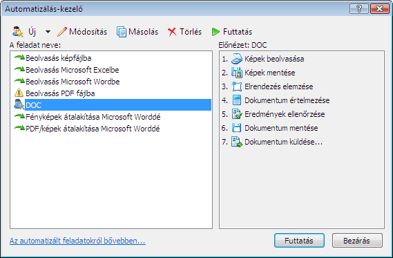 Az ABBYY FineReader automatizált feladatainak kezelése Finereader taskautomationmanager Az ABBYY FineReader automatizált feladatainak kezelése