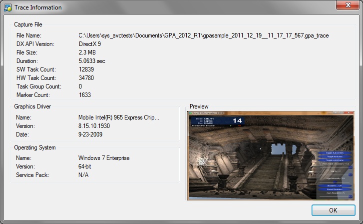 Intel Graphics Performance Analyzers pa trace info Viewing the Trace Capture File Information