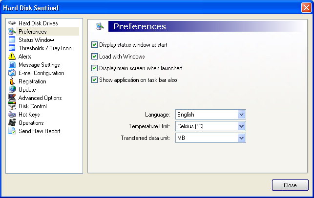 Hard Disc Sentinel img 14 c conf Preferences