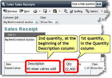 ManagePLUS for QuickBooks htqb2qtysalesrcpt2 10. Entering quantity information in your QuickBooks transactions