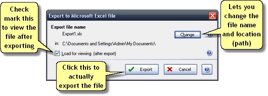 ManagePLUS for QuickBooks htrepexportexportdlg Exporting reports to Microsoft Excel