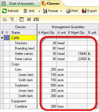 ManagePLUS for QuickBooks qslistsclasscols4 5. Adding management quantities (Classes example)