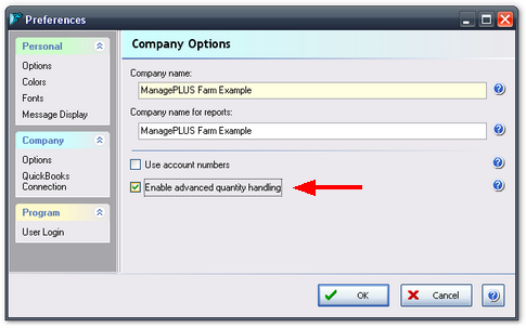 ManagePLUS for QuickBooks qslistscoaprefs2 9. Getting started with advanced quantity handling