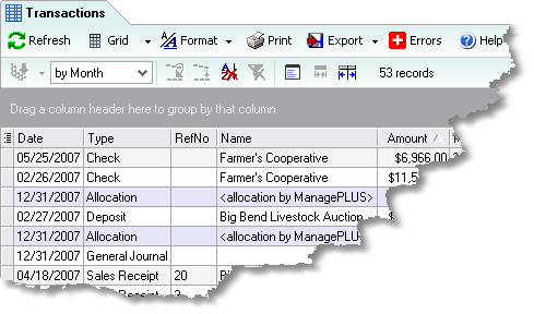 ManagePLUS for QuickBooks refwintrans Transactions window