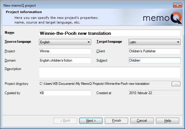 MemoQ howto projwiz 1 New memoQ project wizard 1   Project information