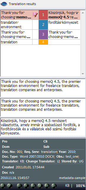 MemoQ translation results pane Translation results pane