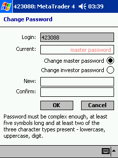 Metatrader Mobile change password Server