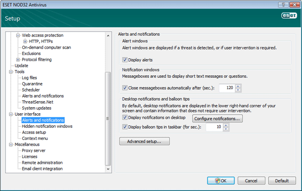 Nod32 ea config alert Alerts and notifications