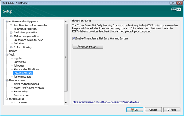 Nod32 ea config charon ThreatSense.Net