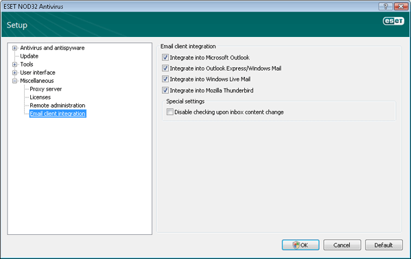 Nod32 ea config mailplugins Email client integration