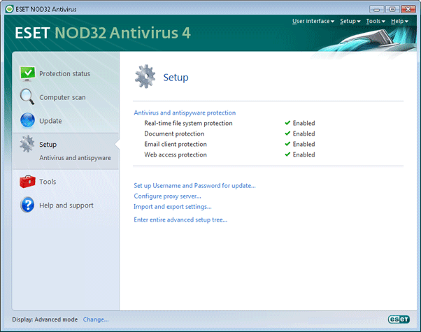 Nod32 ea page advanced settings Setup   Advanced mode