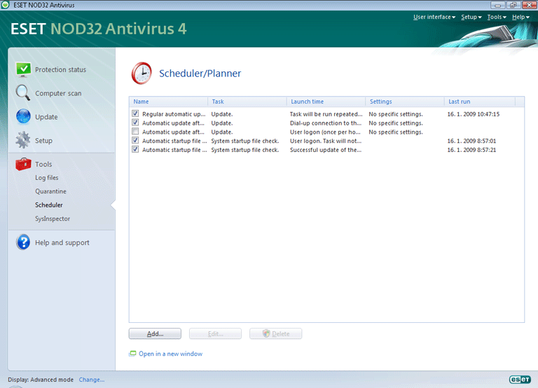 Nod32 ea page scheduler Scheduler