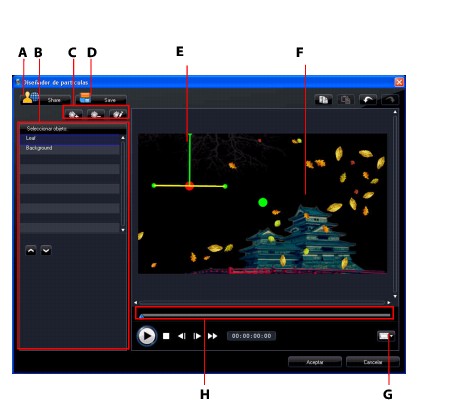 PowerDirector partic73 Modificación de efectos de partículas en el Diseñador de partículas