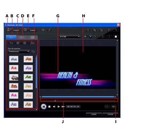 PowerDirector titled91 Modificación de Efectos de título en el Diseñador del título