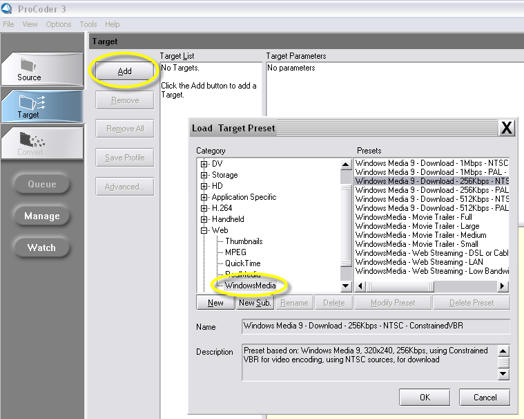 ProCoder 3 03000004 Assigning a Target Format