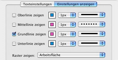 Designraster: Register Anzeigeeinstellungen QuarkXpress tab grid display settings W Designraster: Register Anzeigeeinstellungen