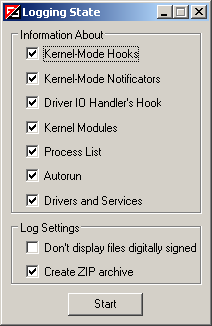 Vba32 AntiRootkit logging state Collecting System State Information