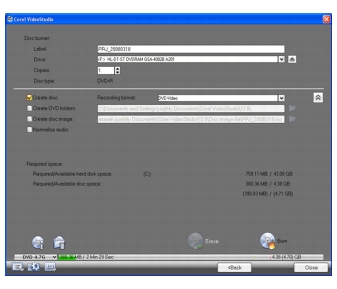 Corel Videostudio share dvdwizard finish Burning video discs