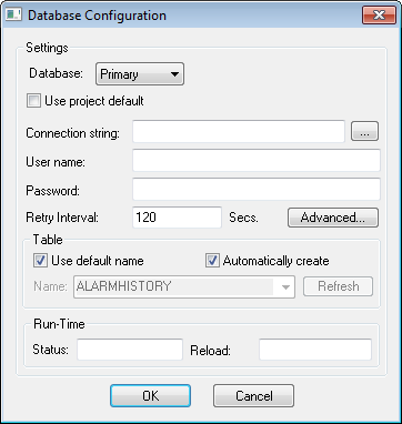 Web Studio Help dialog databaseconfiguration Database Configuration