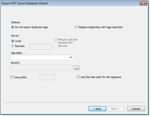 Web Studio Help dialog importwizard opc 1 Using the Import Wizard