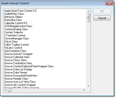 Web Studio Help dialog insertactivexcontrol ActiveX Control object