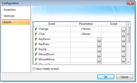 Web Studio Help dialog objectproperties activexcontrol configuration events ActiveX Control object