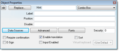 Web Studio Help dialog objectproperties combobox Combo Box object