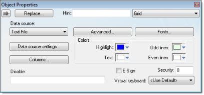 Web Studio Help dialog objectproperties grid Grid object