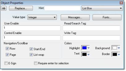 Web Studio Help dialog objectproperties listbox List Box object