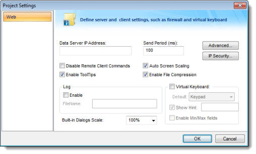 Web Studio Help dialog projectsettings web Configuring the Data Server