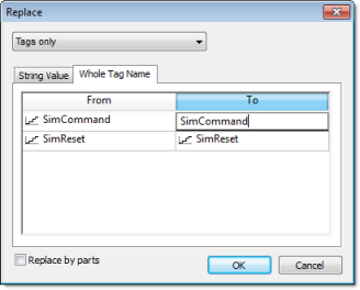Replace Web Studio Help dialog replace wholetagname Replace