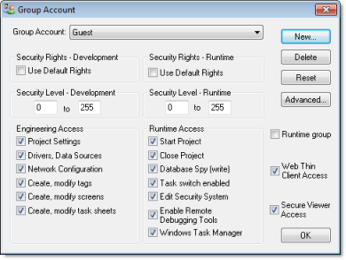 Web Studio Help dialog security groupaccount Creating and configuring groups