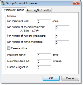 Web Studio Help dialog security groupaccount advanced password Creating and configuring groups