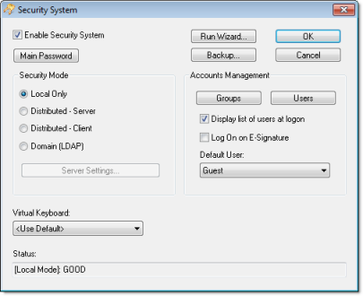 Web Studio Help dialog security main Managing an existing security system