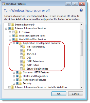 Web Studio Help dialog windowsfeatures iis Configuring the web server