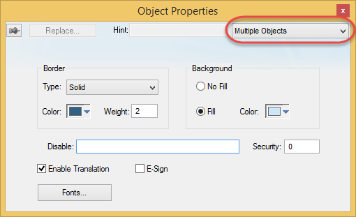 Web Studio Help graphics format multipleobjects different Change the properties of multiple screen objects