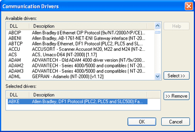 Web Studio Help dialog communication drivers Drivers