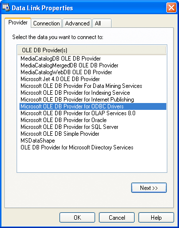 Web Studio Help dialog datalink provider odbc Using ODBC Databases