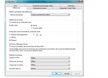 Corel WinDVD setup preferences Configuration des préférences