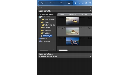 Corel WinDVD open playlist Creating Playlists