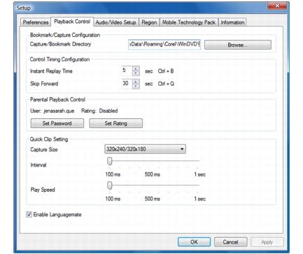 Corel WinDVD setup playback%20control Configuring Playback Control