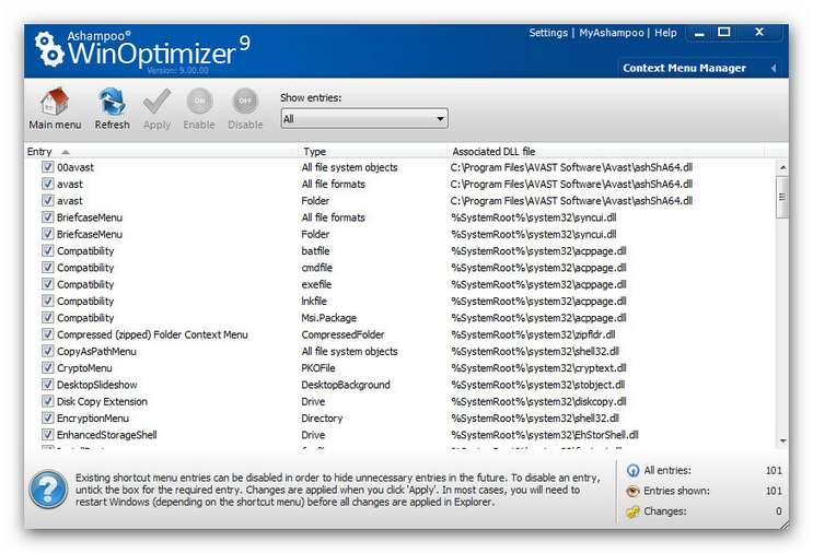 WinOptimizer wo9 contextmenu overview.zoom85 Context Menu Manager